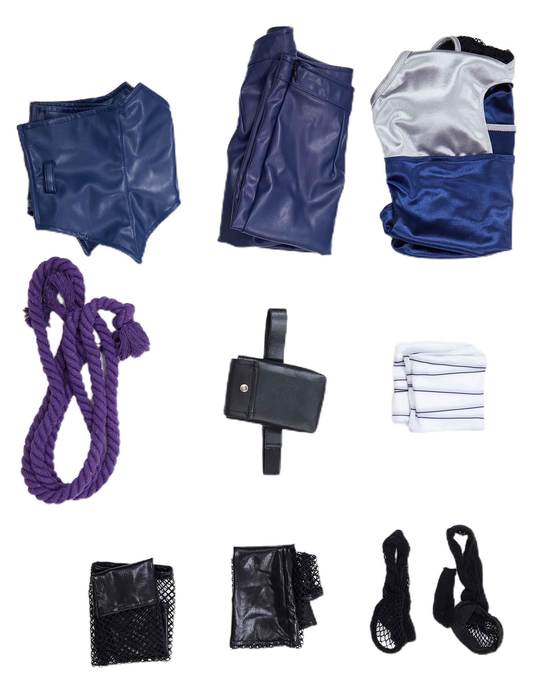 Mobbunny Ninja Cosplay Costume Cutout Bodysuit and Skirt with Sleeves and Waist Rope Halloween Costume: Small Dark Blue