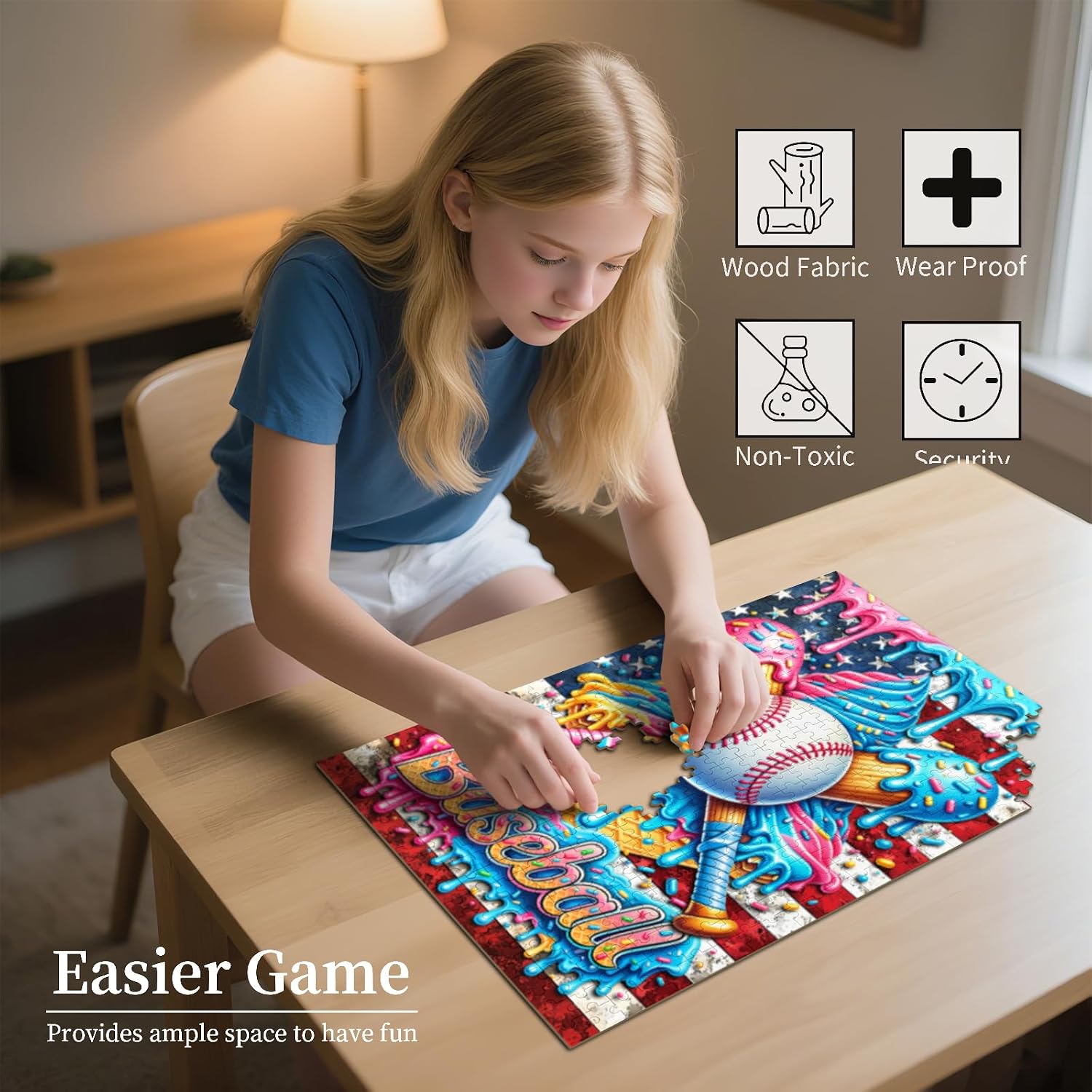 Baseball Puzzle for Adults 500 Pieces Colorful Baseball Jigsaw Puzzles Graffiti Sports Balls Wooden Puzzles Sports Puzzle for Men Women Challenging Friends Family Activity Fun Game Home Decor