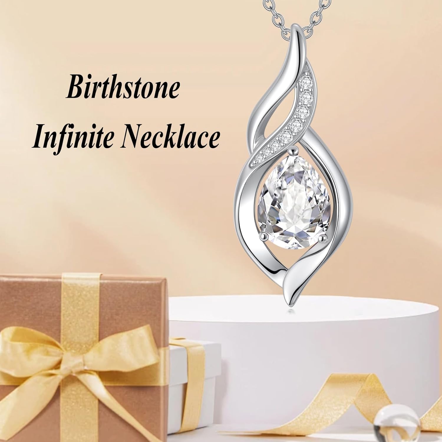 Birthstone Necklace for Women Infinity Necklaces 925 Sterling Silver Teardrop Love Birthday Jewelry Anniversary Birthday Gifts for Her Mom Wife - Image 3