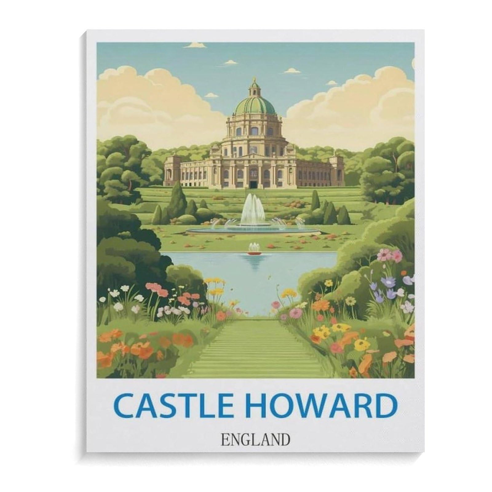 PGCKSK Diamond Painting Kits for Adults and Kids，Castle Howard England Vintage Travel Poster，Full Drill Round Rhinestone Paint with Diamonds（50x60cm）-A73