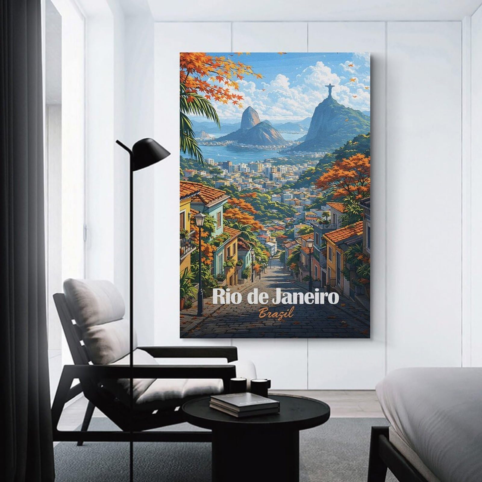 Junmoney Rio De Janeiro Cityscape with Christ The Redeemer Decorative Canvas Print, 24x36inch(60x90cm), for Living Room, Bedroom Or Home Office, Canvas Artwork with Gifting Potential