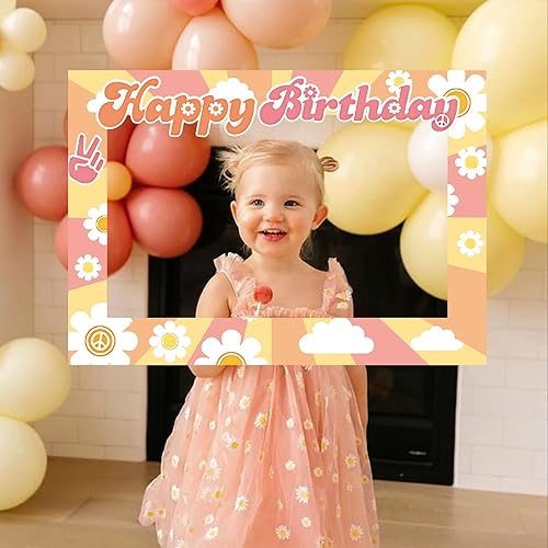 Miniatura 7 de JeVenis Groovy Daisy Hippie Fiesta de Cumpleaños Accesorios Cabina de Fotos Marco Margarita Decoración de Fiesta de Cumpleaños para 60s 70s Retro