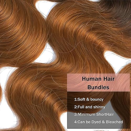KODRHAR Light Brown Body Wave Human Hair Bundles 12 14 16 Inch Ombre Brown Bundles Human Hair Healthy And Soft Brazilian Brown Bundles Human Hair Extensions Double Weft T1B/30 Color — view 4