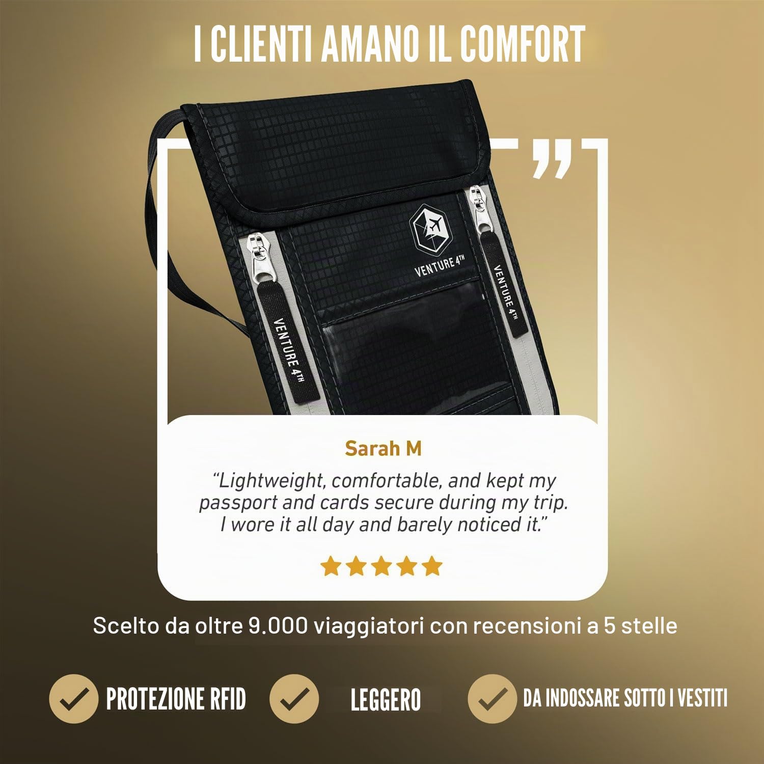Borsello da Viaggio da Portare al Collo con Protezione RFID Portapassaporto Portafoglio da Viaggio Organizer e Custodia Documenti Antifurto