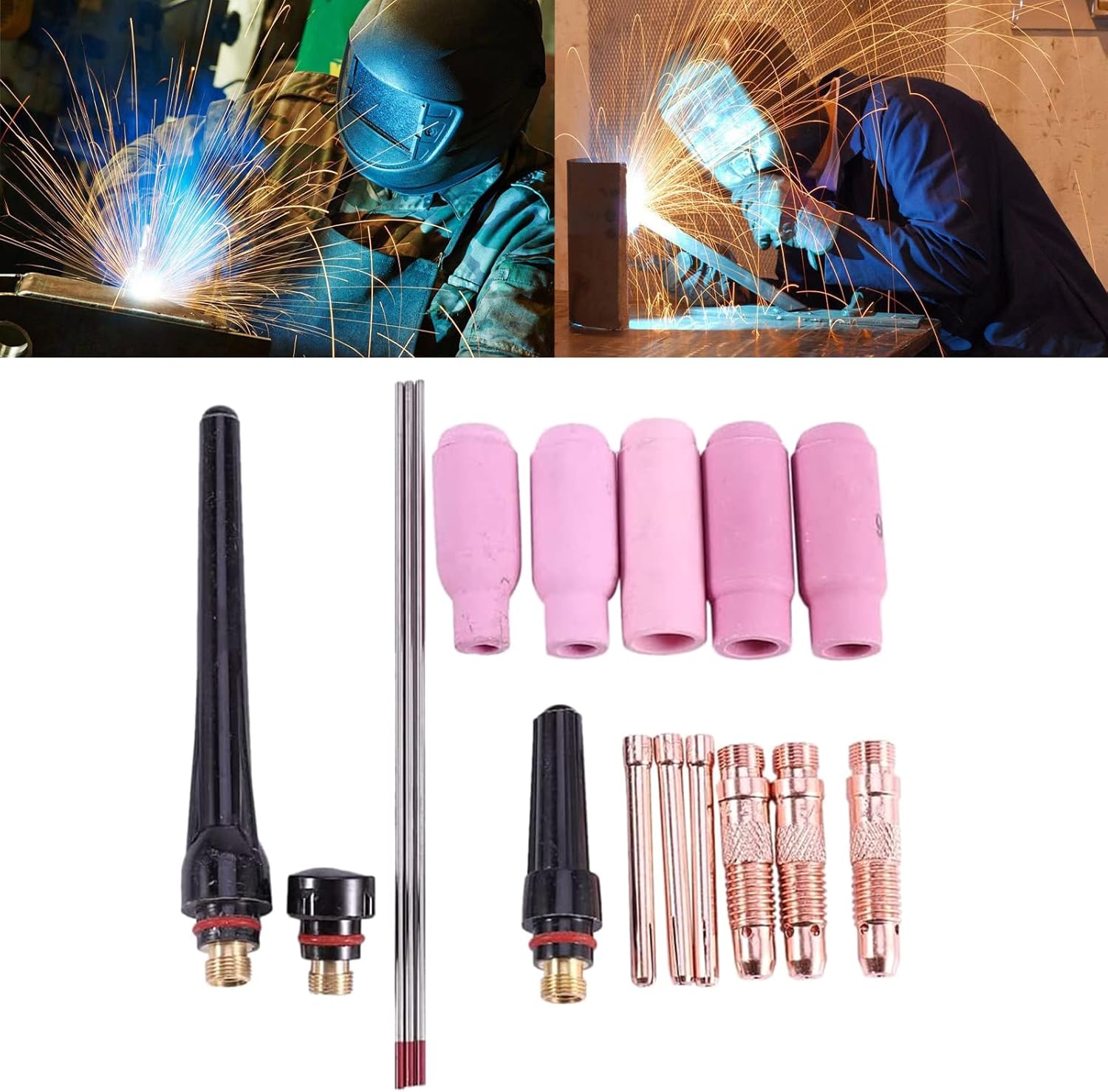 Welders Welding Torch with Tig Cup/Collet Body Nozzle Electrode Suitable for 17/18/26 Tig Welding Torch