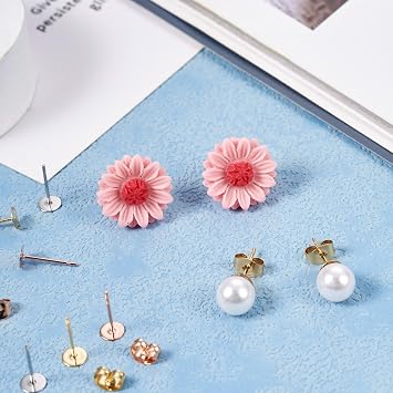 Craftdady 60Pcs 5mm Stainless Steel Earring Post and Backs Gold Silver Flat Pad Earring Blanks Studs Making Kit with Butterfly Backs for Women Crafts DIY Jewelry Making Supplies