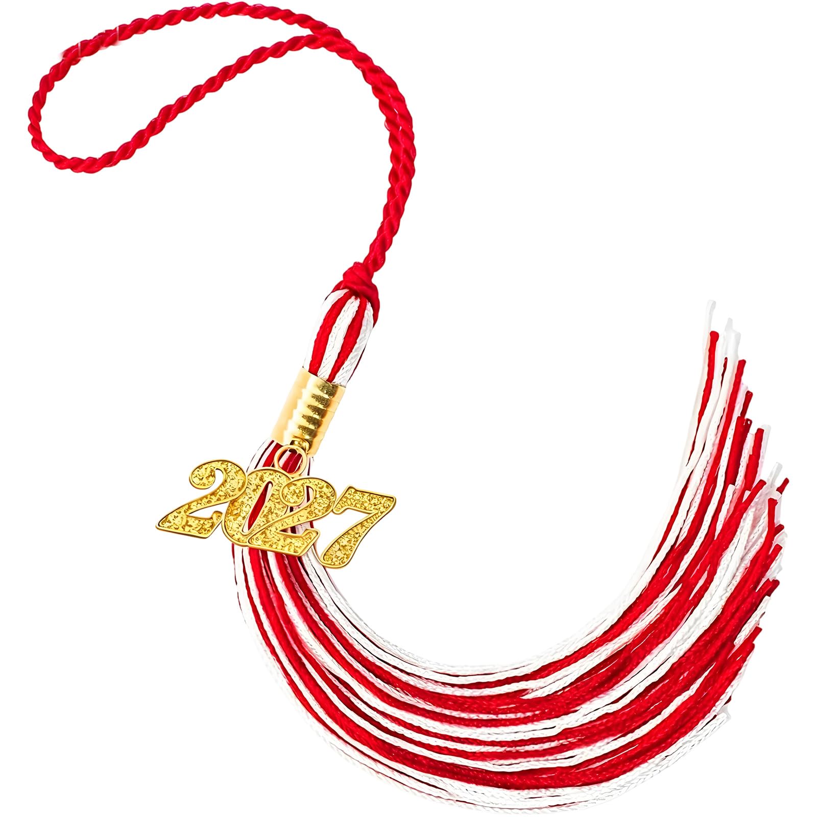 Zeiwohndc Red White 2027 Polyester Graduation Tassels With Secure Clip For Cap And Craft Projects Soft Polyester Tassels