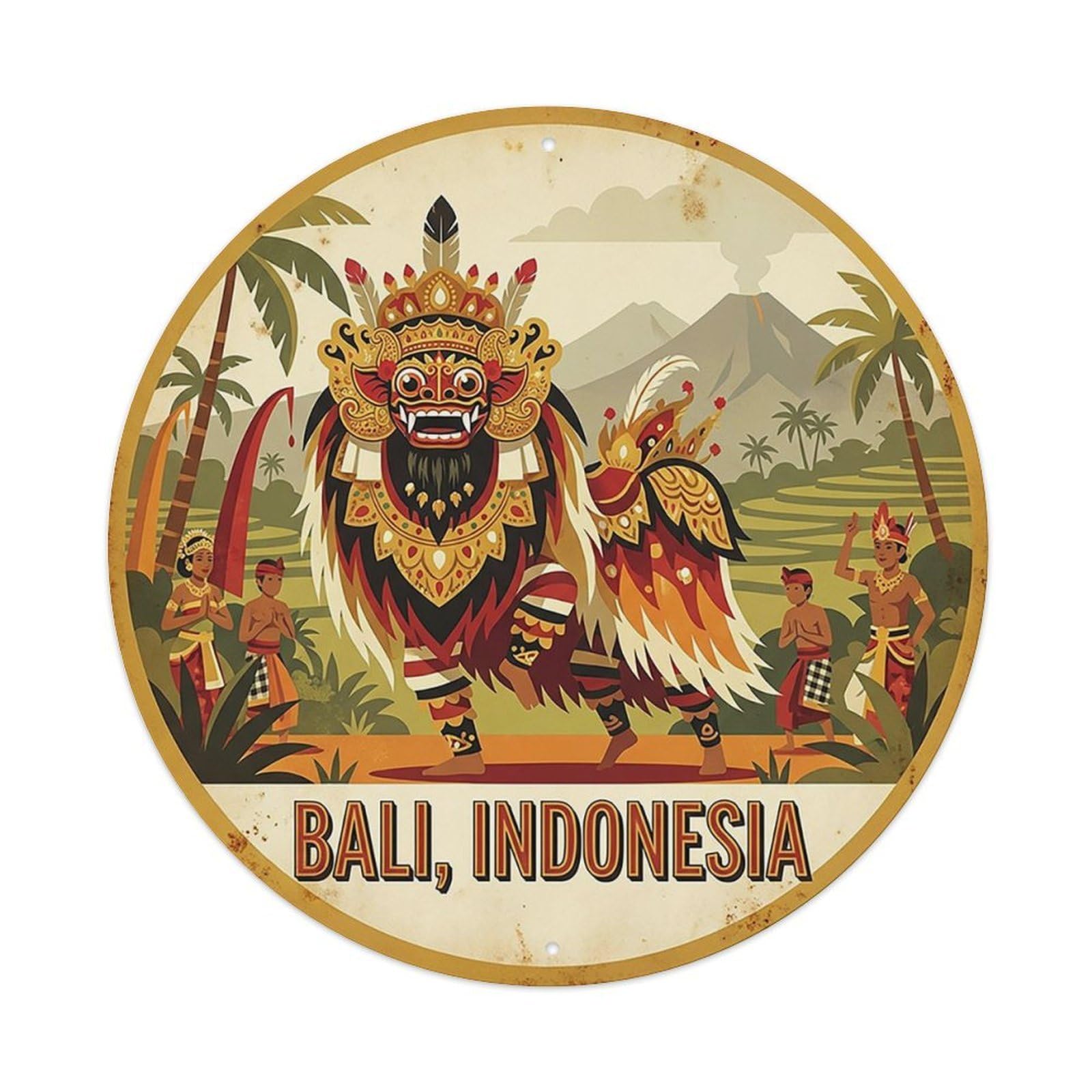 Balinese Dance Barong Temple Travel Historic Shrine Metal Tin Sign