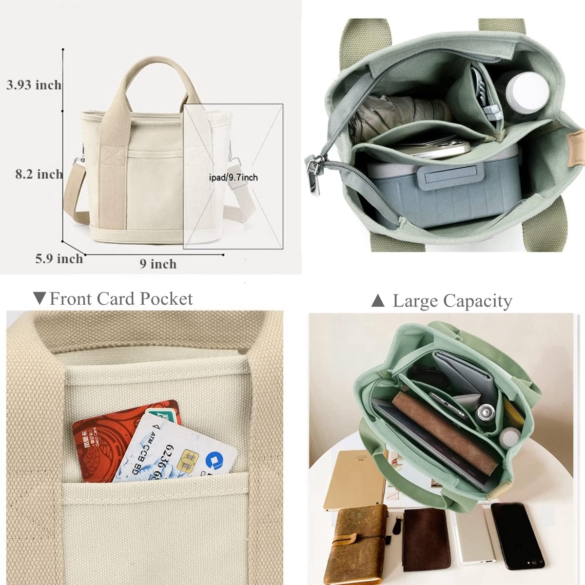 Miniatura 3 de SUNNY SHOP Bolsos cruzados para mujer, bolsa de lona con cremallera, organizador de bolsillos, bolsa de almuerzo para mujer, bolso pequeño de hombro