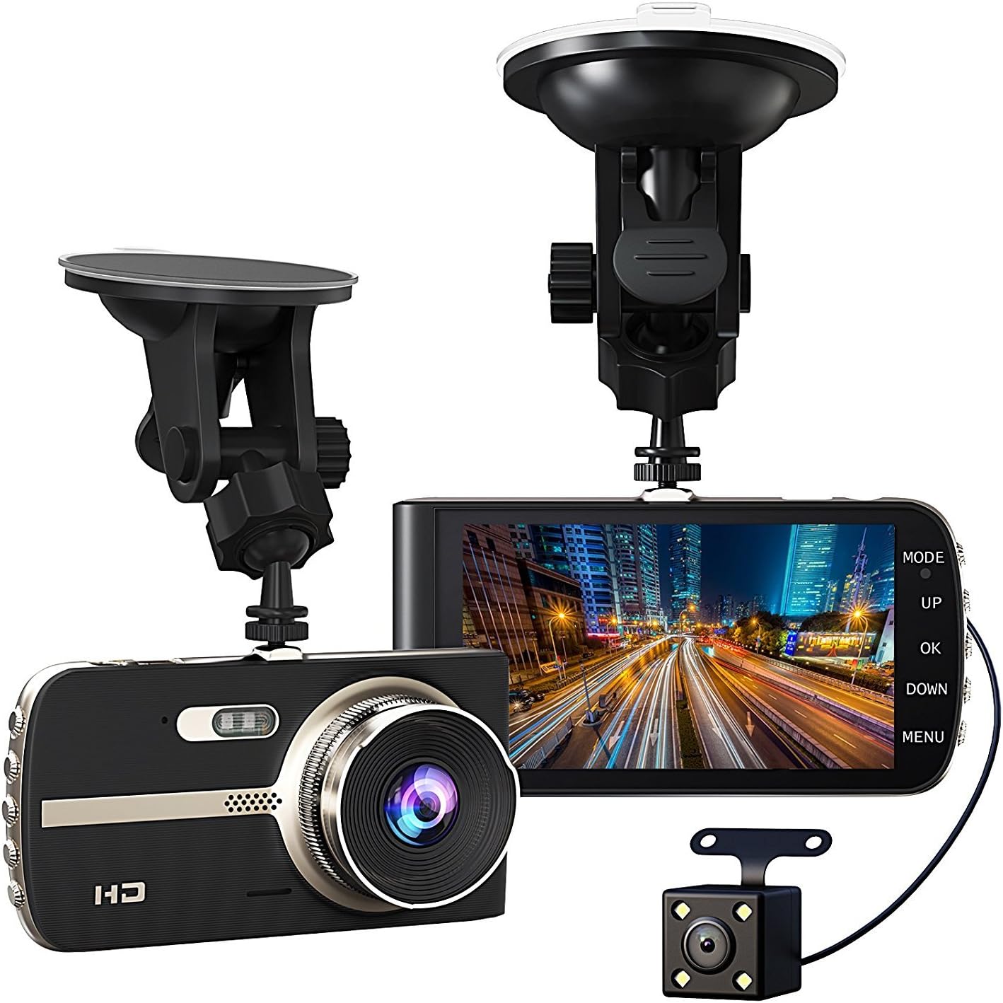 Dash Cam, Gtopin Car Dash Camera with Night Vision Full HD 1080P 170 Degree Wide Angle Front and Rear Dual Lens, 4 inch Screen, Parking Mode, G-Sensor, Loop Recording
