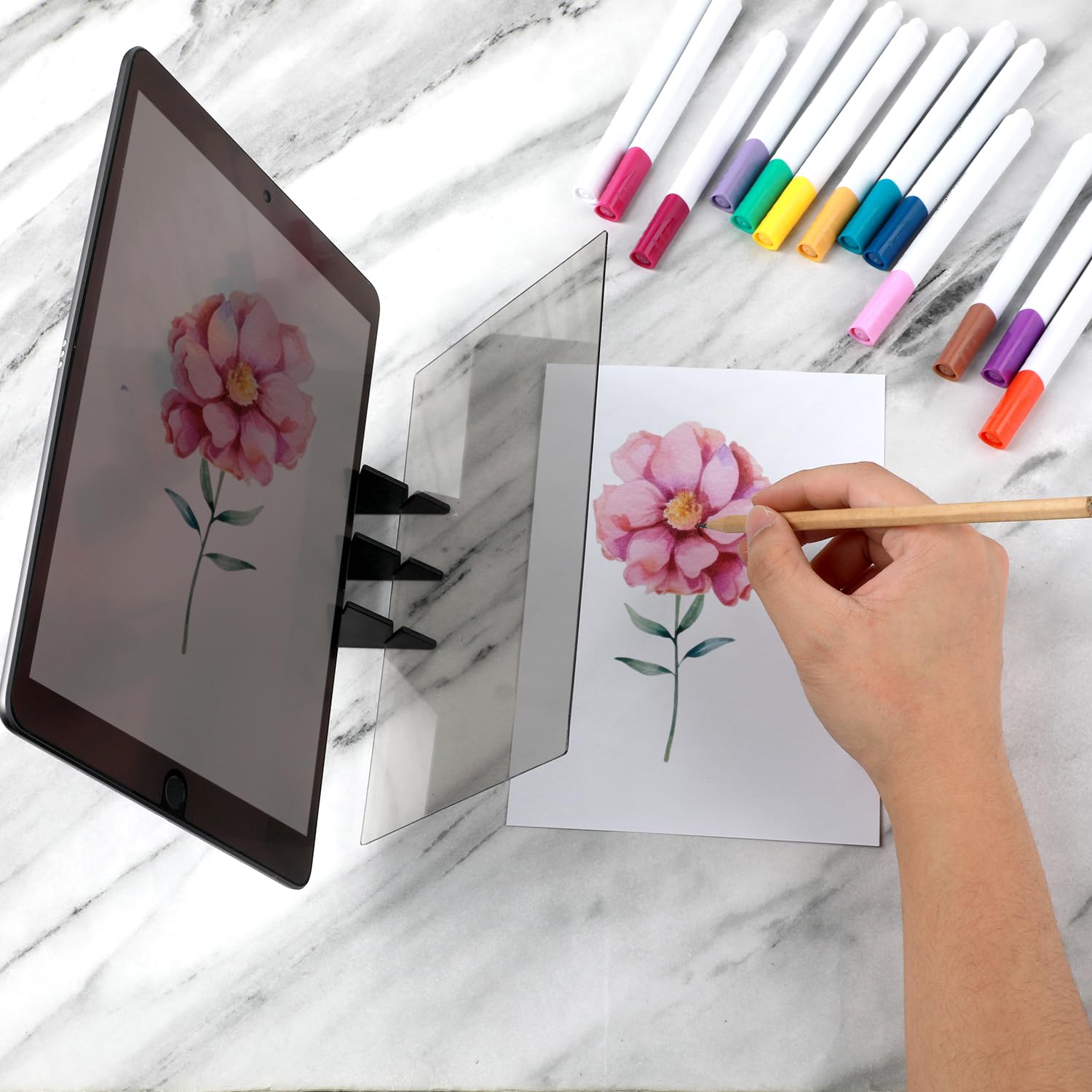 Tavolo da Disegno Ottico per Telefono e Tablet, 13,5x20cm Blocco da Disegno Luminoso Tavolo da Disegno Ottico Trasparente per Riflessione Strumento per Schizzi per Bambini Studenti Artisti