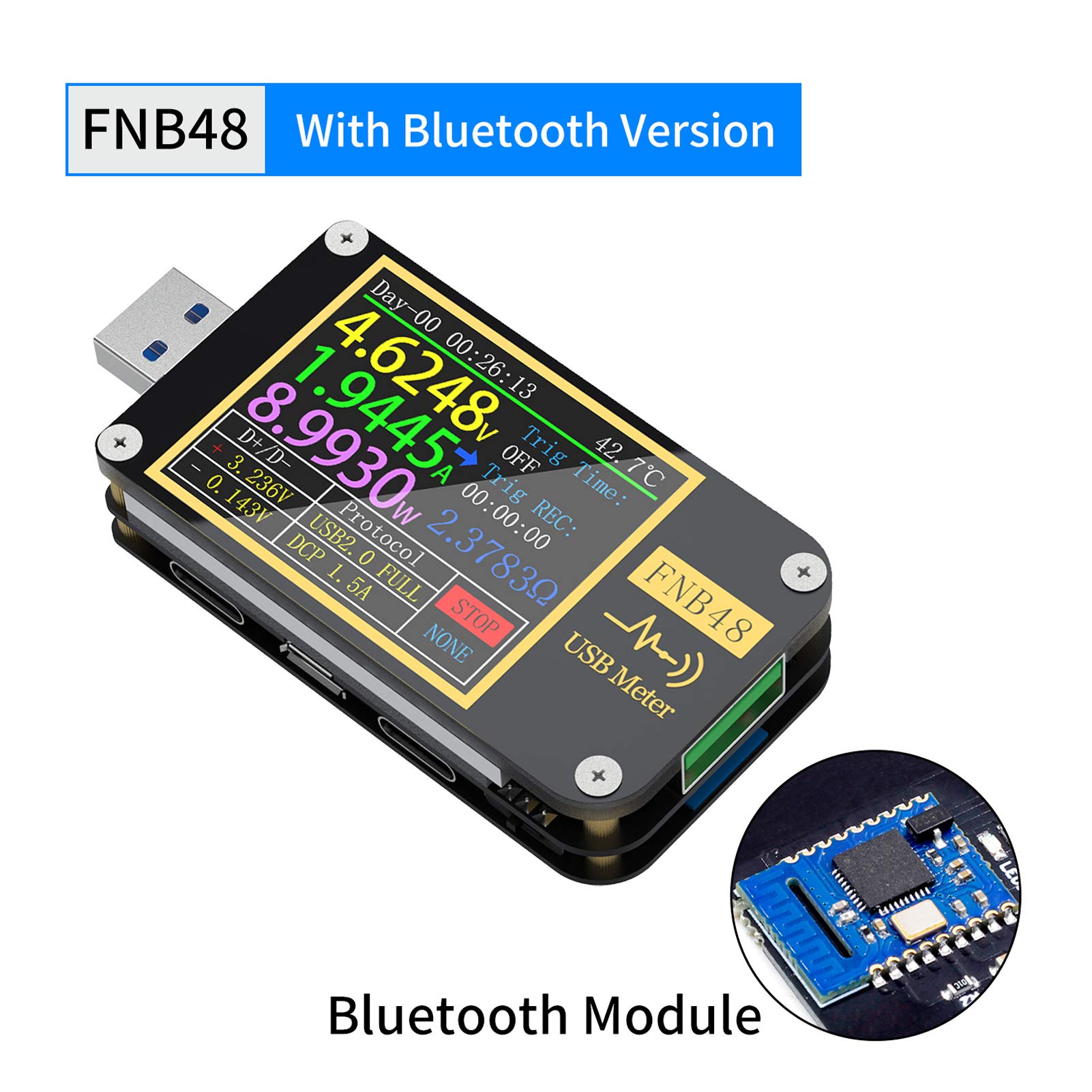 Comprobador de baterias, FNB48 PD TRIGGTER VOLTMETER AMPEREMETER SRIROOM EN VOLTÍMER USB TESTER TELÉFONO TECLO DE RECARGO RÁPIDO PROTECTO DE CAPACIDAD PRUEBA(With Bluetooth)