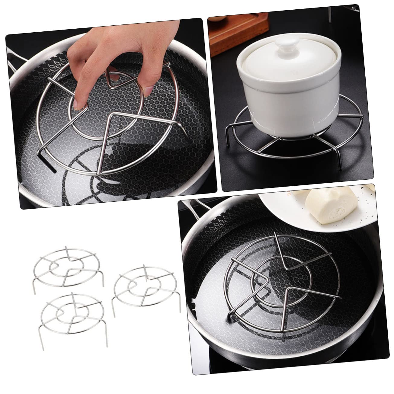 Happyyami 3pezzi Rotonda Per Cottura Vapore in Acciaio Resistente Supporto Per Cottura Vapore Da Cucina Vassoio