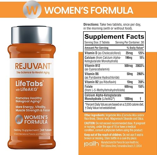Miniatura 8 de Rejuvant AKG - Suplemento de longevidad para mujer, 1000 mg ultra 98% puro (alfa cetoglutarato de calcio), fórmula patentada de liberación