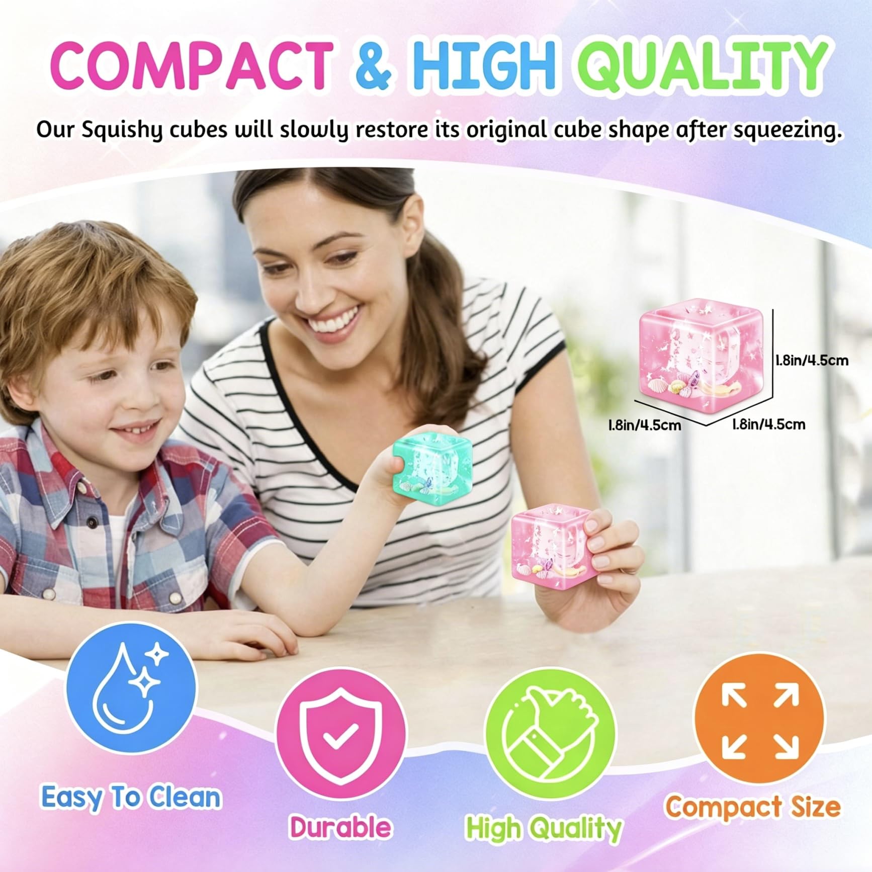 2-częściowe zabawki Squishy Cube Kulki, Kostka Lodu z Cukrowanym Słodkim Miodem z Muszlami i Pływającymi Gwiazdami, Wypełnione Zabawki Squishy Ball dla Dzieci i Dorosłych na Ulgę