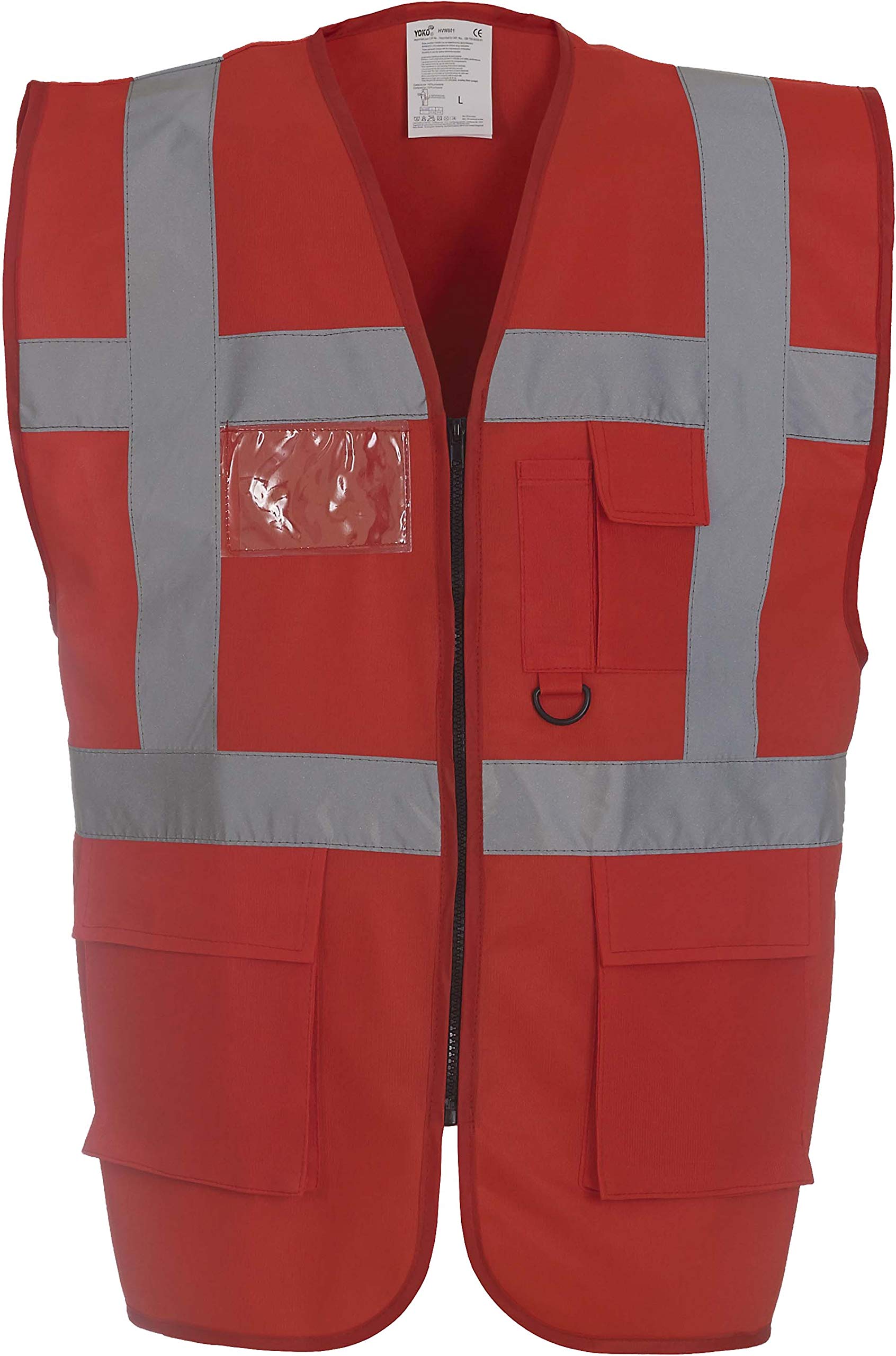 Yoko Men's Yk002/Hvw801 Multi functional Executive Hi vis Waistcoat, Red, XL UK