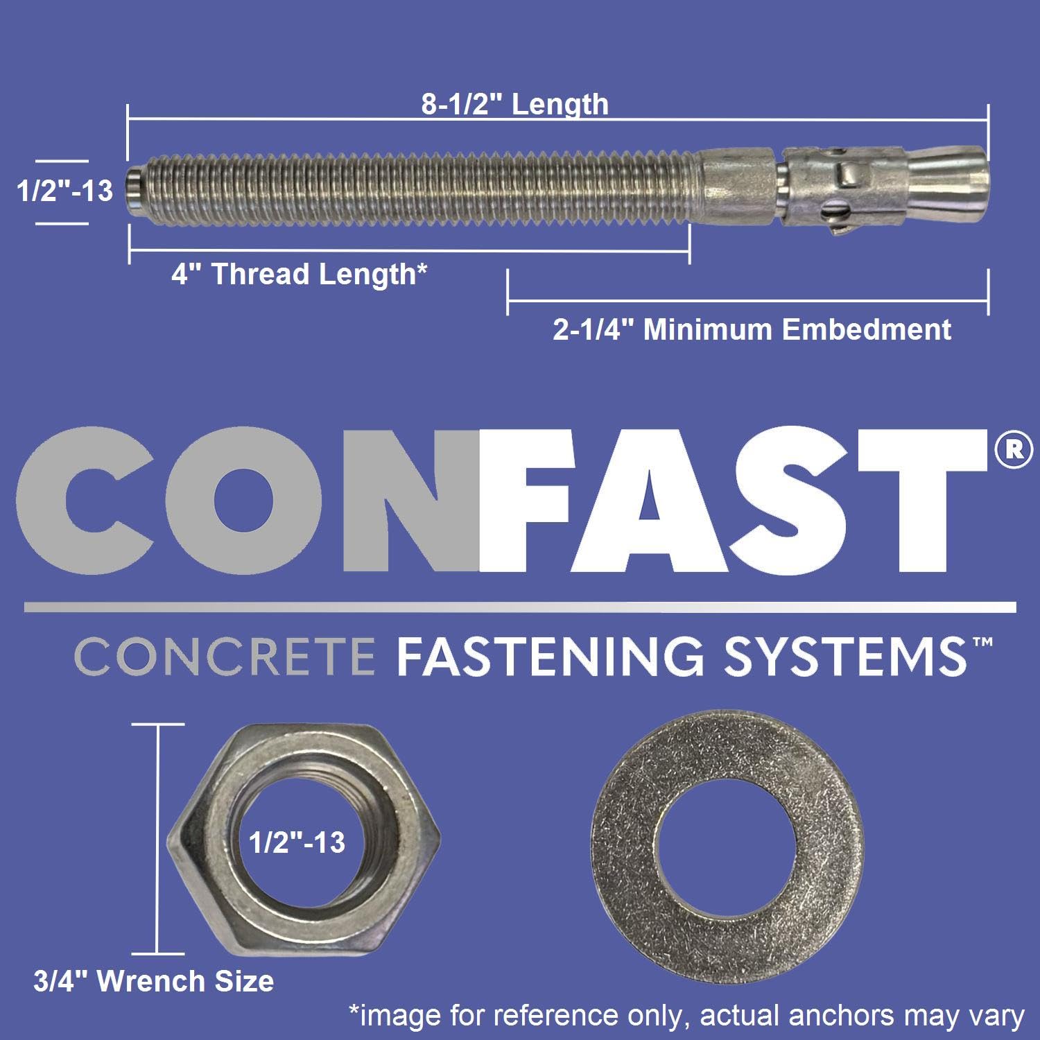 Confast 1/2" X 8-1/2" del anclaje de cuña chapado en zinc (caja de 25)