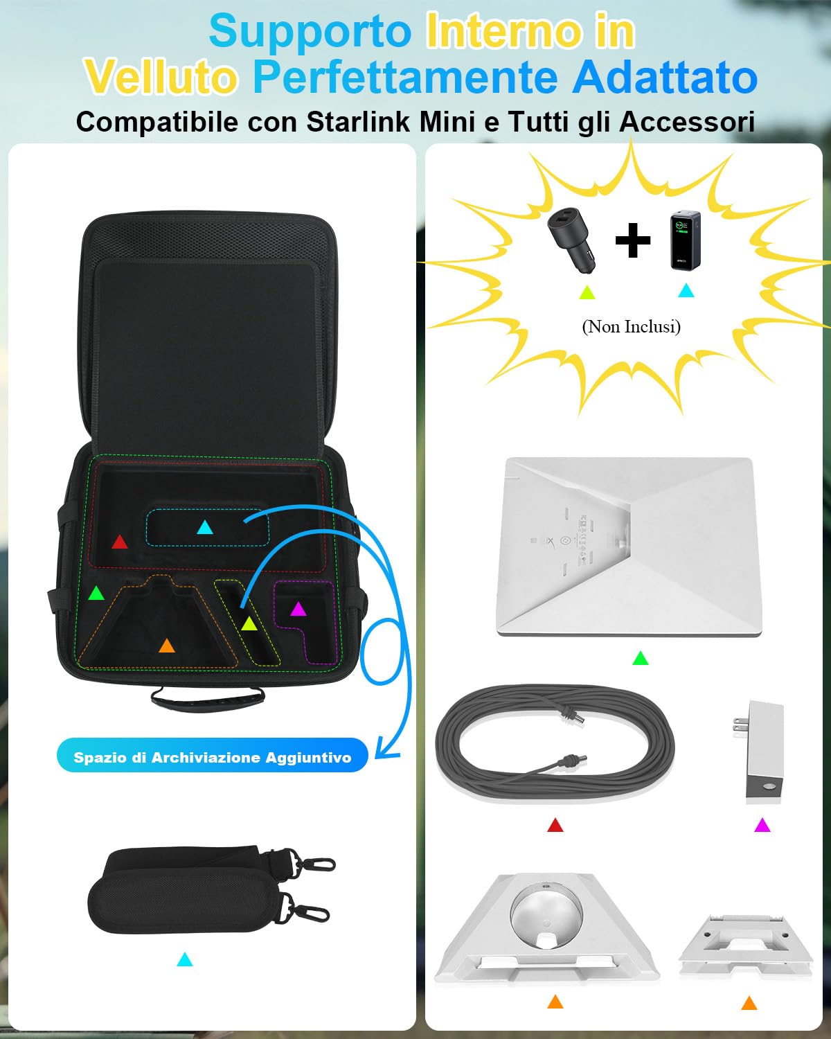 Mwin Starlink Mini Case Custodia Leggera da Viaggio in EVA Resistente Agli Spruzzi e Agli Urti con Tracolla, Borsa Rigida Portatile Nera