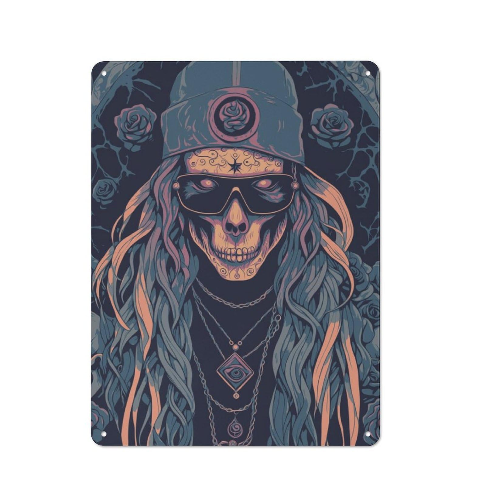 Junmoney Skull Metal Wall Sign 40X30cm Featuring For Hallway Wall, For Kitchen, Dining Room And Home Bar Wall Decor
