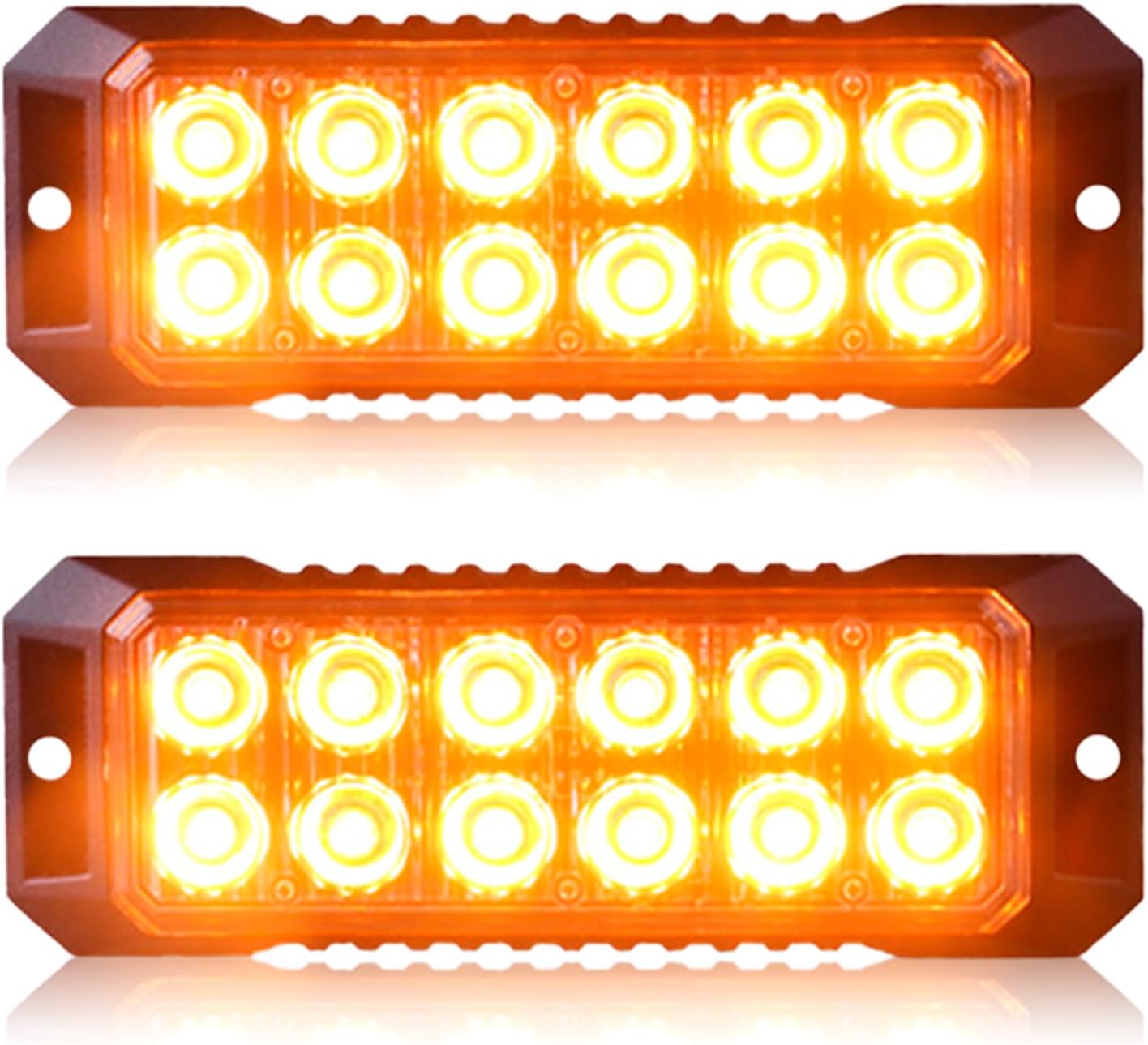 2PCS 12 LED Amber Strobe Lights Trucks Emergency Flashing Lights