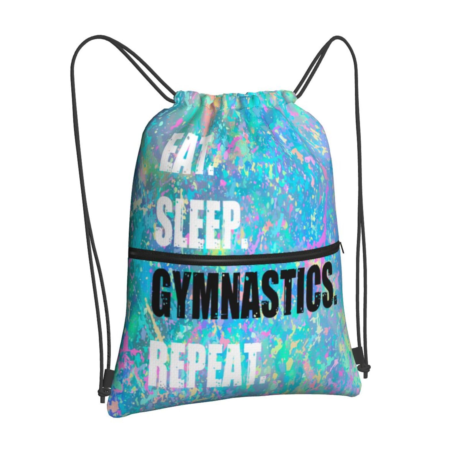 Newhomestyle Drawstring Backpack Eat Sleep Gymnastics Repeat, Gym Waterproof String Bag, Outdoor Beach Drawstring Bag, Lightweight Sports Drawstring Sackpack for Women Men โ image 1
