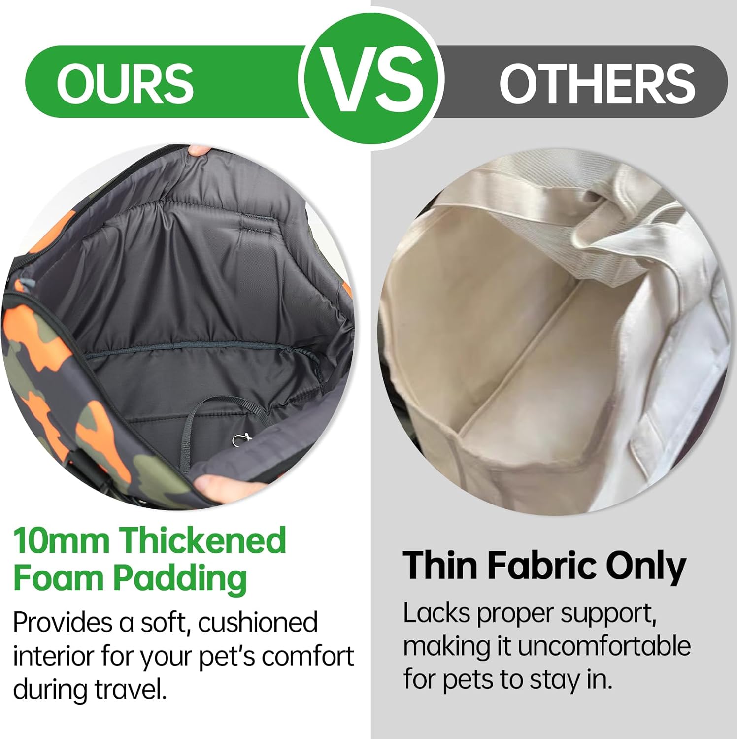 Premium 10mm Padded Dog Purse Carrier for Large Dog, Pet Tote Bag Shoulder Carrying Purse for Dog/Cat Below 7kg/15.5lbs - Camouflage Green