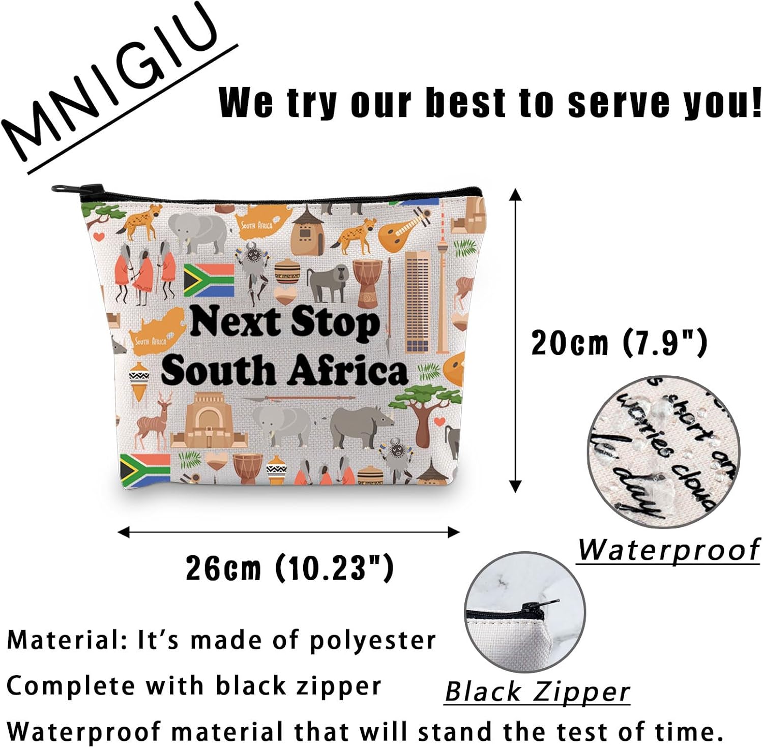 MNIGIU South Africa Symbols Souvenir Cosmetic Bag South Africa Vacation Gift South Africa Trip Makeup Bag South Africa Lover Gift Africa Travel Gift - Image 2