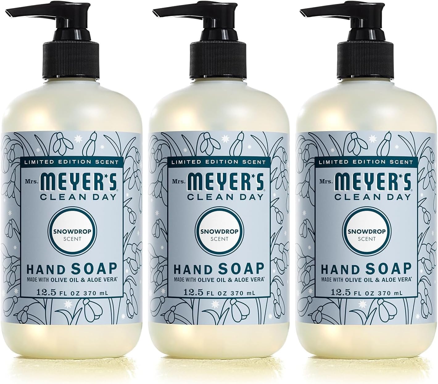 Mrs. Meyer's Hand Soap, Made with Essential Oils, Biodegradable Formula, Limited Edition Snowdrop, 12.5 fl. oz - Pack of 3