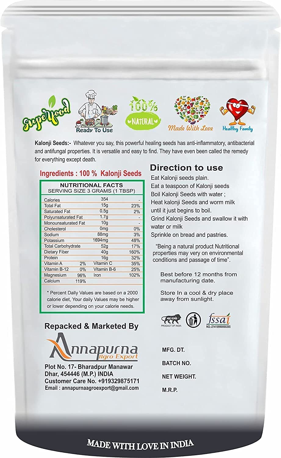 CROW Nasiona Kalonji | Nasiona czarnuszki | Nasiona czarnego kminku - 500 GM X 2 = 1 KG od B Naturall
