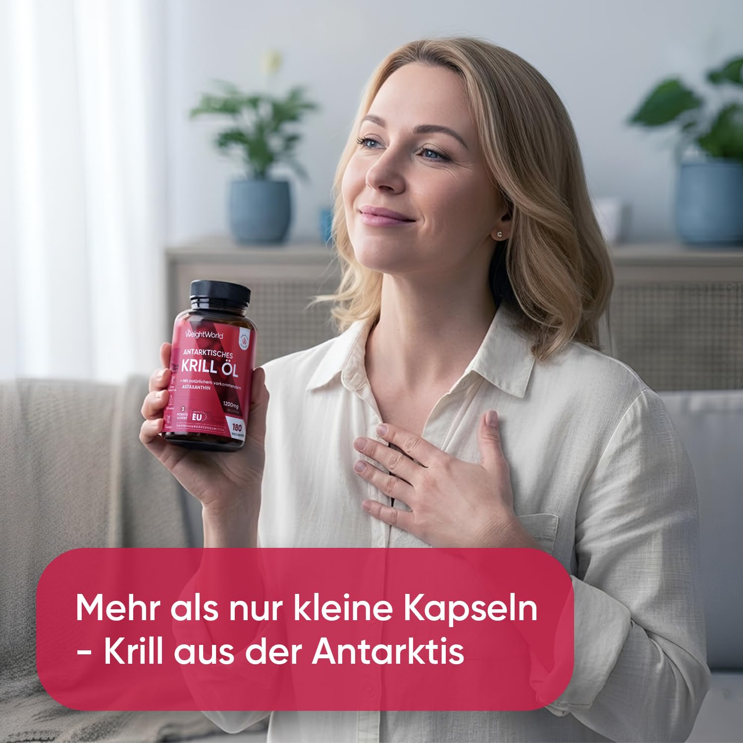 WeightWorld Antarktisches Krillöl Weichkapseln - 1200 mg pro Portion Liefert Omega 3, DHA, EPA, Astaxanthin, Cholin, Marine Phospholipide, 180 Softgels für 3 Monate, Gluten- & laktosefrei