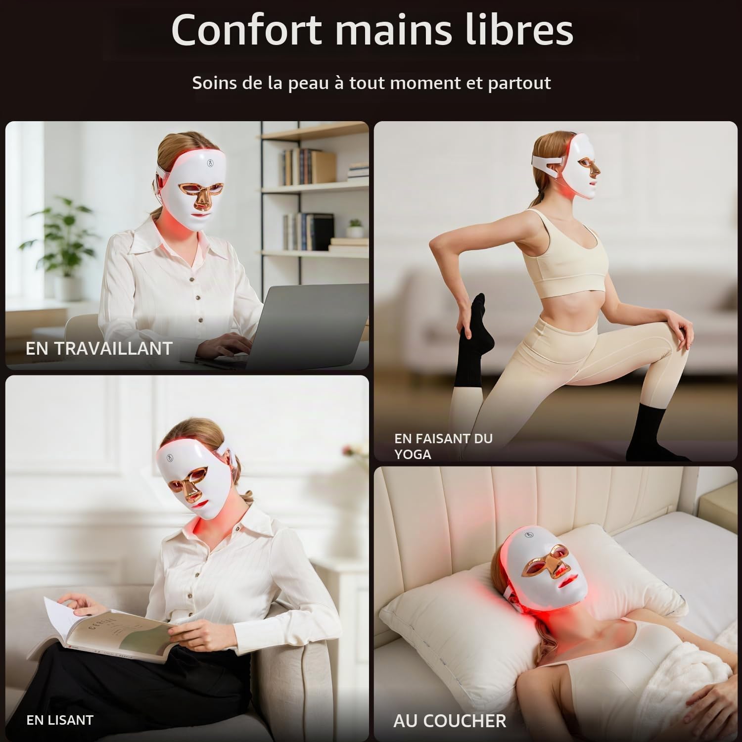 IFAE Masque Visage LED avec Modes de Lumière 7 Couleurs Sans Fil & Rechargeable avec Minuterie 10, Cadeaux de Beauté pour Tous Les Types de Peau (Blanc)