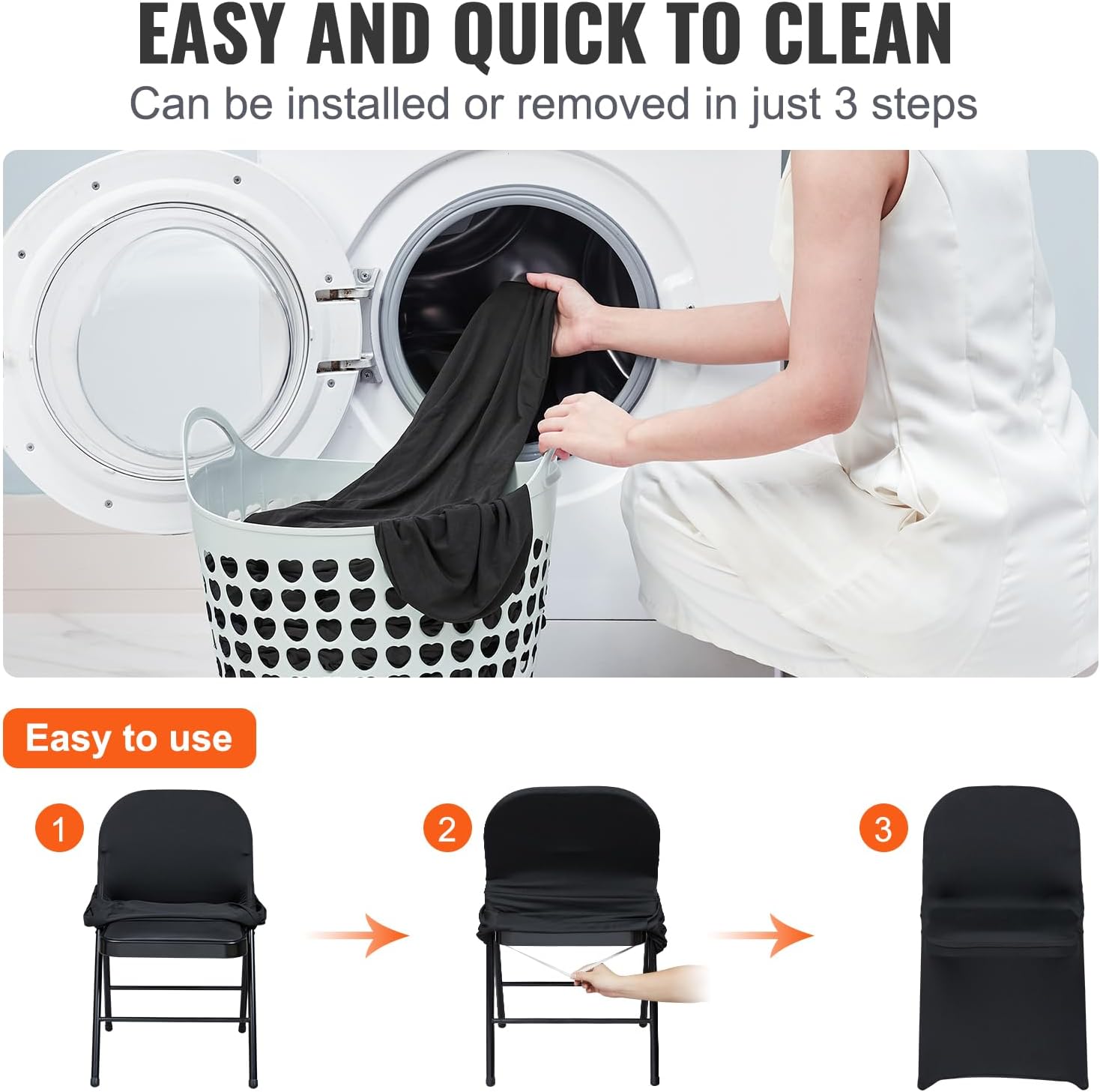 VEVOR Elastic Spandex Folding Chair Cover Universal Fit Chair Cover Removable Washable Protective Sofa Cover for Weddings, Festivals, Banquets, Parties, Celebrations, Dinners (Black-c, 30PCS)
