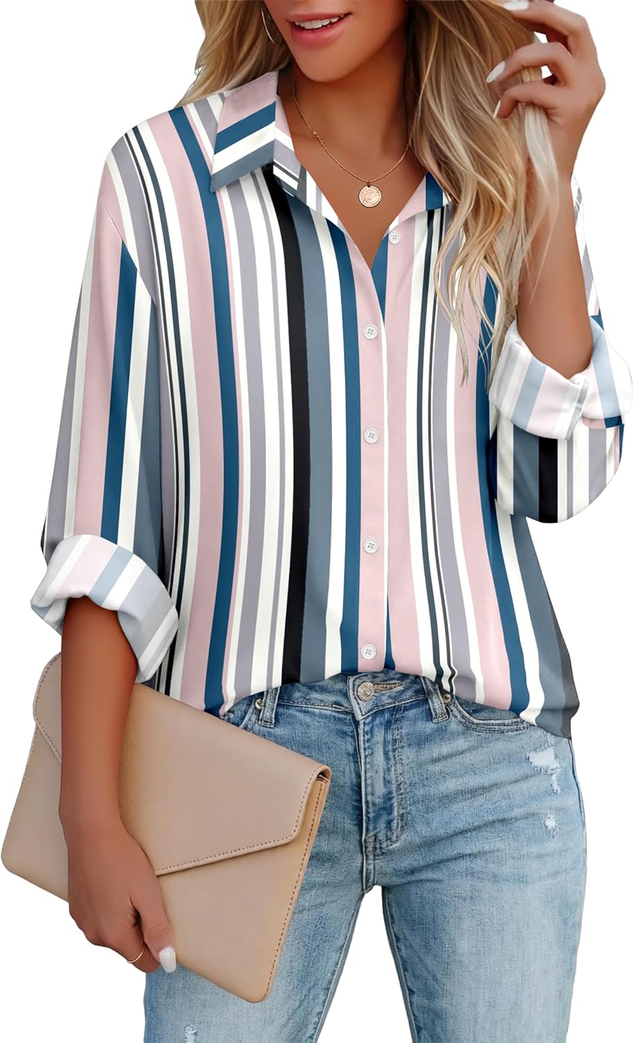 Zeagoo Button Down Shirts for Women Dressy Casual Floral Printed Collared Chiffon Blouse Long Sleeve Business Work Tops