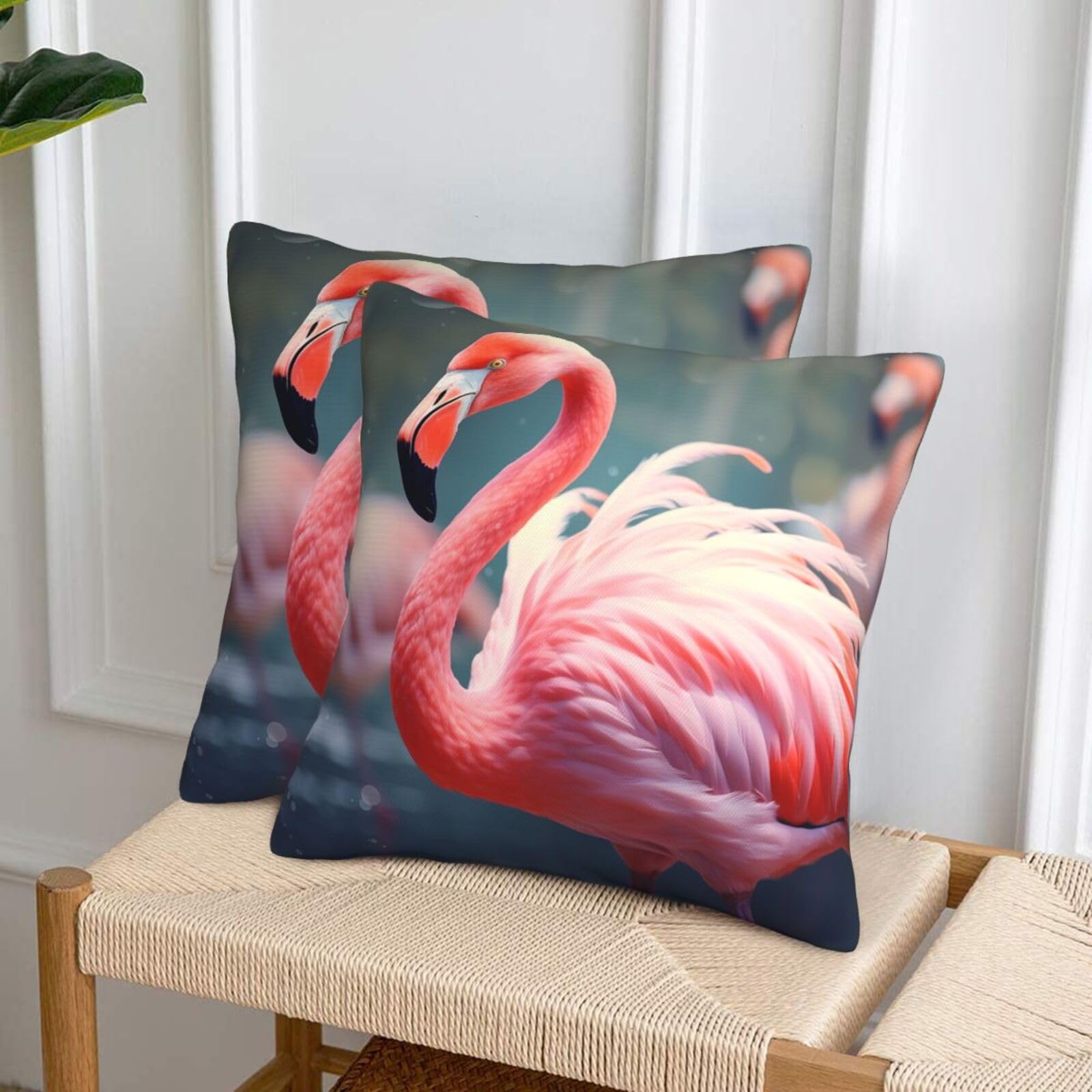NONHAI Decorative Throw Pillow Covers Set of 2, 20"x20" Square Cushion Case Soft Comfy Pink Flamingo Throw Pillows for Couch Cushion Livingroom Farmhouse Home Decor Pillowcases