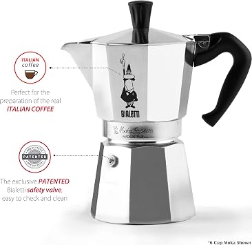 Bialetti Express Moka Pot, 6 -Cup & Coffee, Aluminum Silver