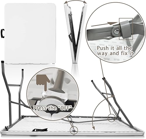 Miniatura 7 de Mesa plegable de plástico, mesa plegable de 5 pies, mesas portátiles de plástico para cenas, fiestas, tarjetas, picnic, campamento, granito blanco
