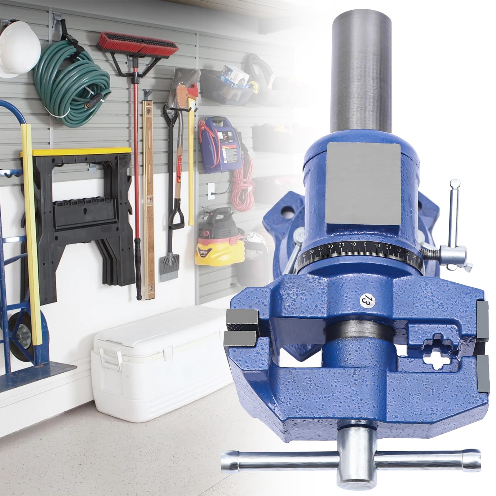Bench Vise - Tornillo de banco giratorio multifuncional para banco de trabajo y taller, giratorio 360°, apertura de 100 mm, para carpintería y soldadura, color azul