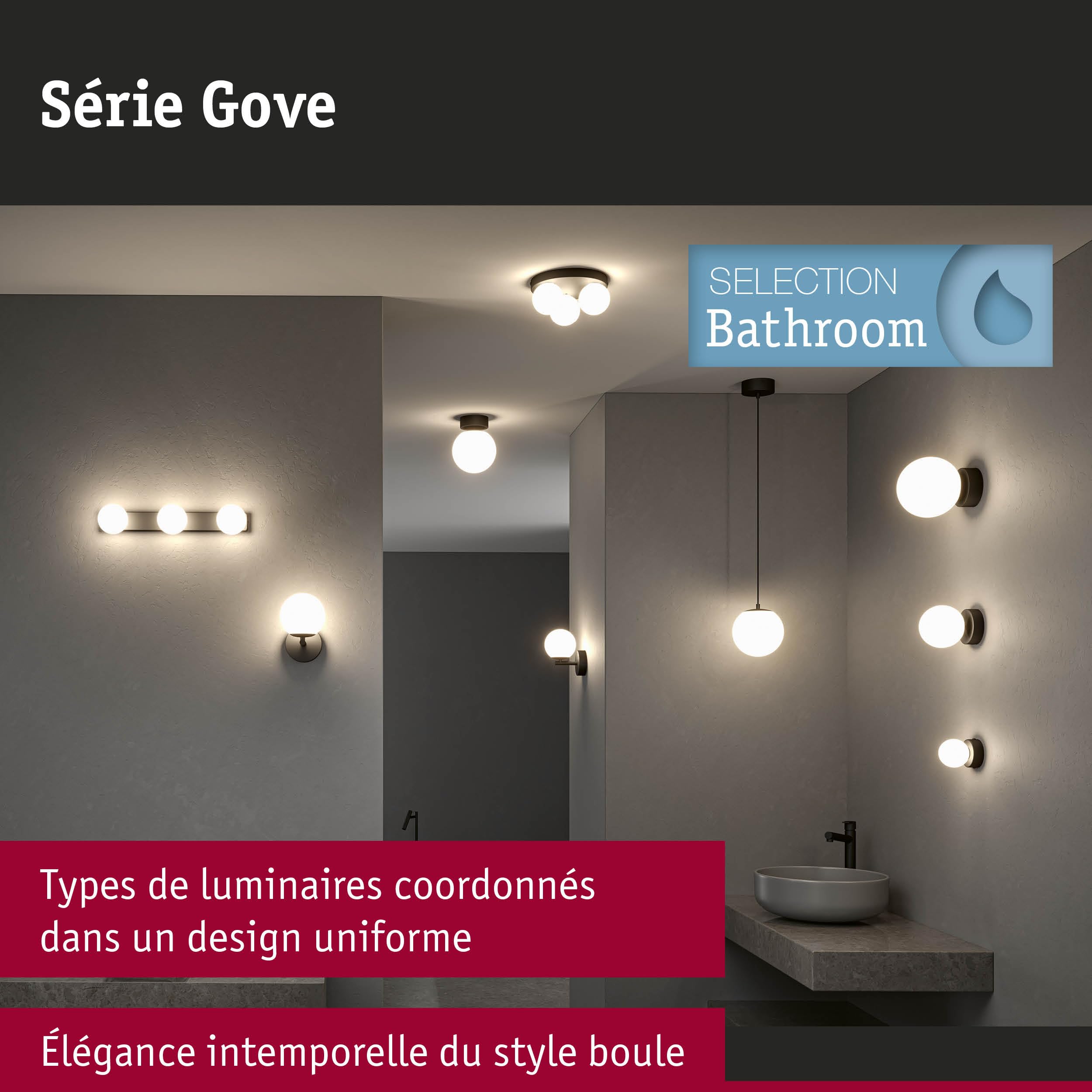 Paulmann 71069 Plafonnier Selection Bathroom Gove IP44 G9 230V max. 3x20W gradable Noir mat, Satin luminaire de salle de bain