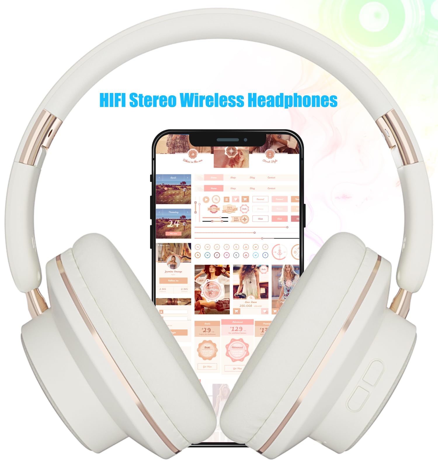 ESoundvol Bluetooth Headphones Over Ear, 65H Playtime HiFi Stereo Over Ear Headphones Wireless with Deep Bass & Soft Earmuffs - Image 3