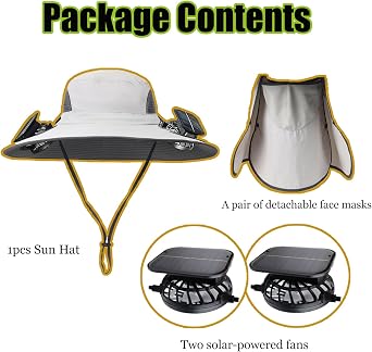 Solar Fan Hat for Men Women, 2026 Outdoor 3-in-1 Quiet Solar Powered Fan Hat, with Removable Neck Cap and Face Mask, UPF 50+ Bucket Fishing Hat (A)