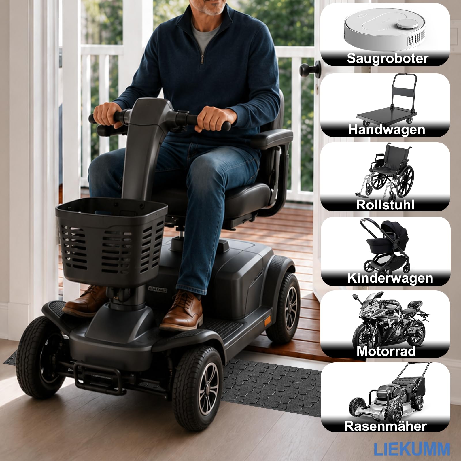 LIEKUMM Rampe de porte en caoutchouc, hauteur 4 cm, antidérapante, avec motif étoile en polaire, charge maximale de 650 kg, pour ouvertures de portes, marches, trottoirs, scooters