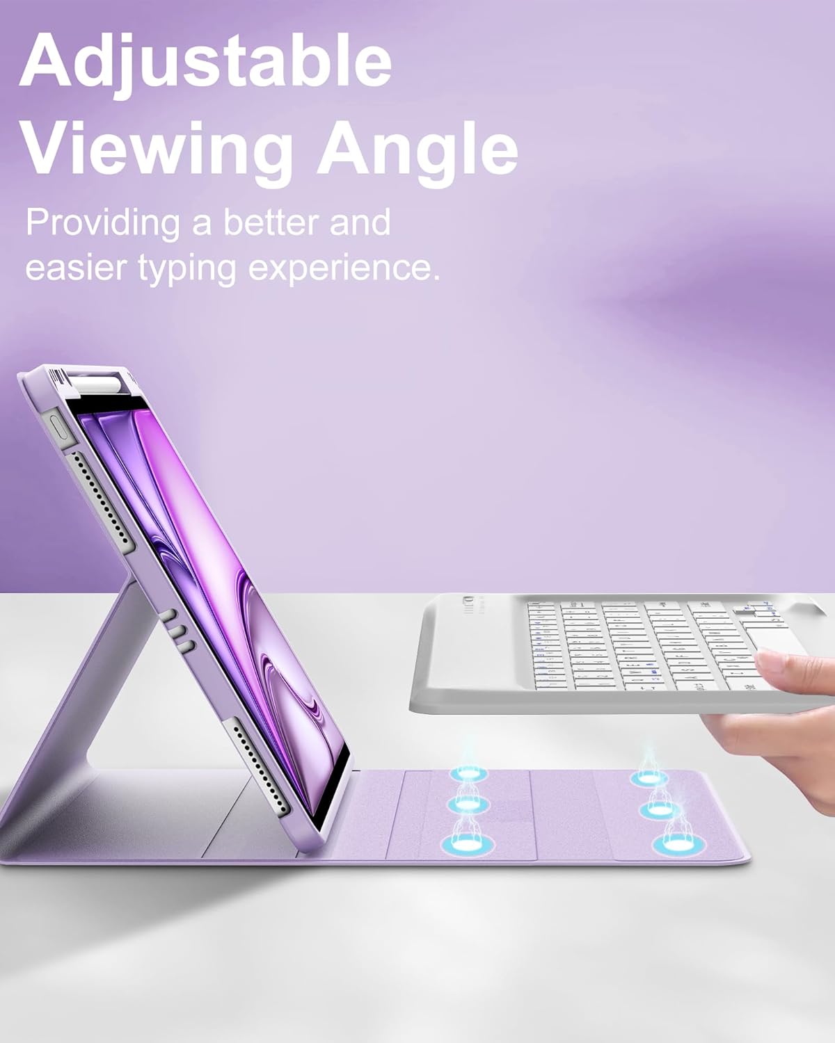 Keyboard Case for iPad Air 13 inch (M4 2026/M3 2025/M2 2024), Magnetic Detachable Slim Keyboard, Precise Cutouts Folio Cover Case with Pencil Holder, Adjustable Angles, Auto Sleep/Wake,Light Purple