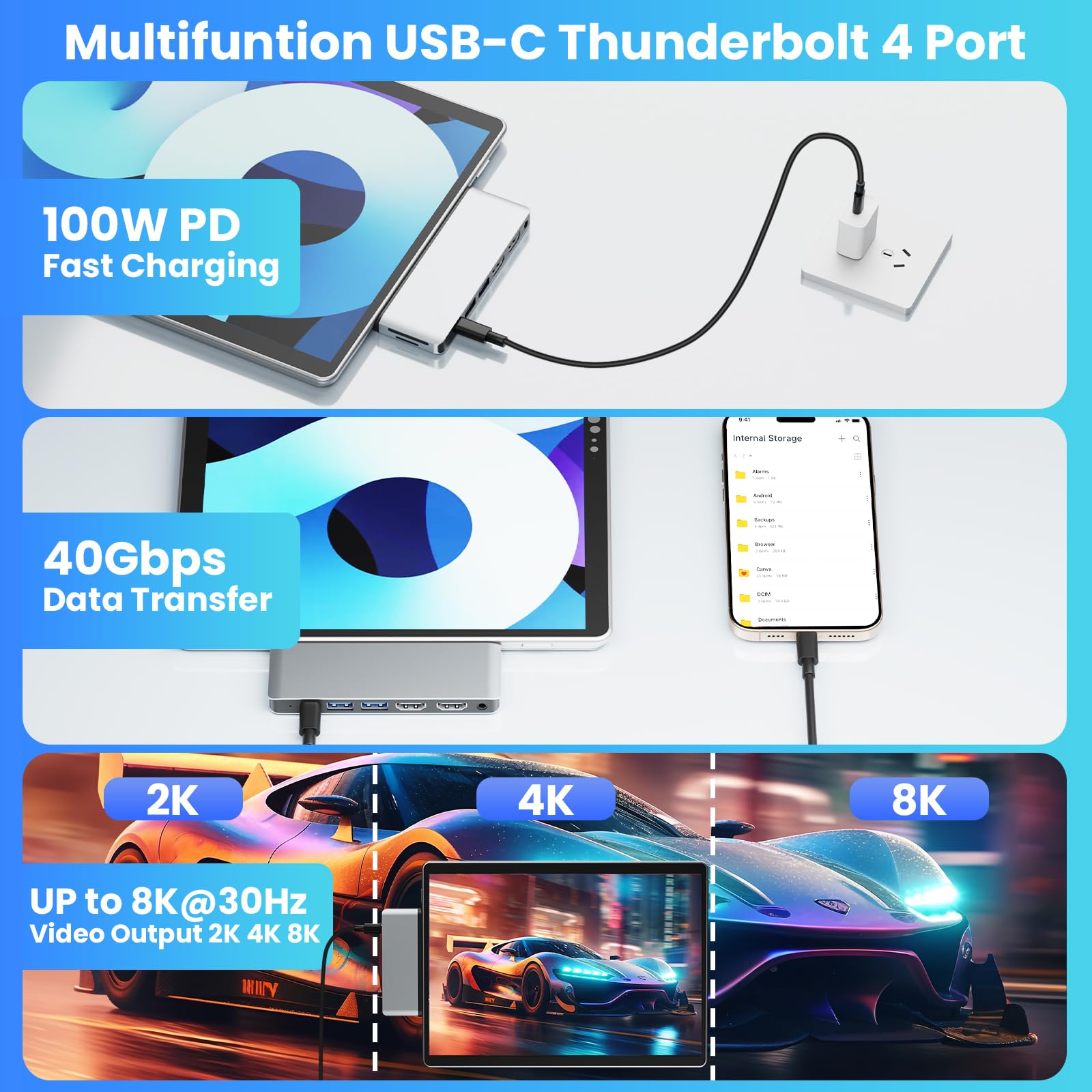 Surface Pro 11/10/9/X Hub USB C Incluye Dos Puertos *HDMI un Puerto USB-C Thunderbolt™ 4 (Pantalla 8K + Transferencia de Datos + Carga de 100 W), Dos Puertos USB 3.0, SD/TF, 3,5 mm Audio de
