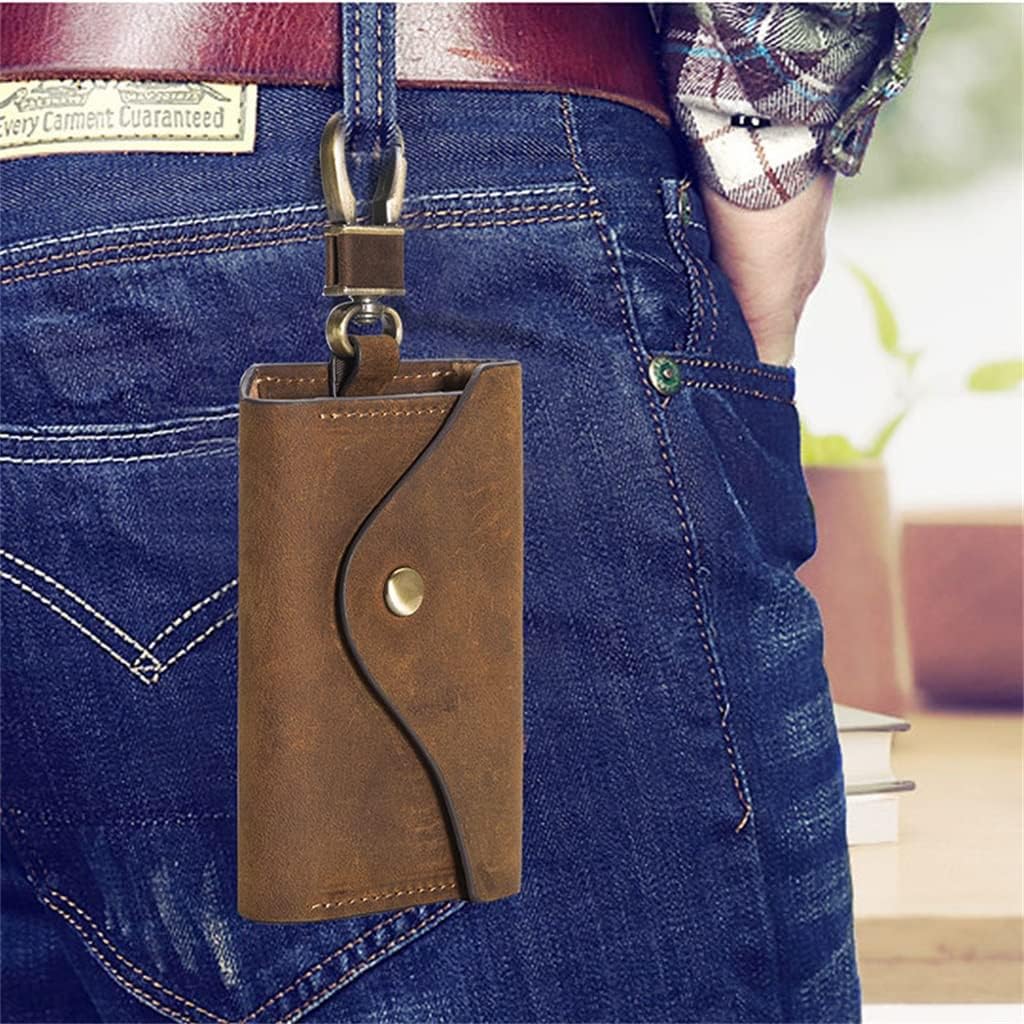 HBJWOV Leather Key Bag Square Convenient Hook Lock Coin Purse Men and Women Retro(E)