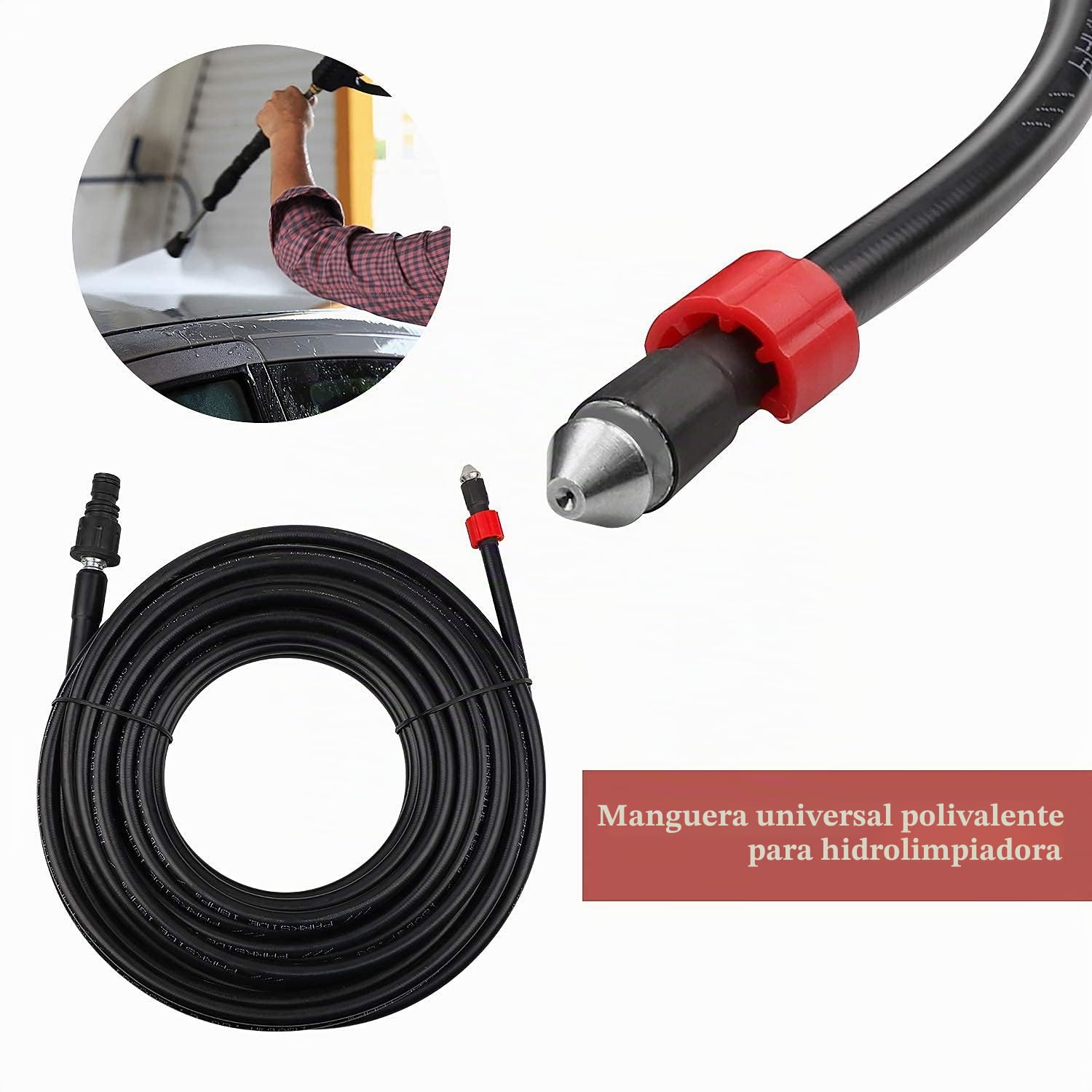 SWAWIS Mangueras para Limpiadoras a Presión 10M 180 Bar 60 °C incluye 5 Adaptadores para Limpiador de Alta Presión Kärcher/Lavor/Interpump/Bosch, Manguera de Alta Presión Hidrolimpiadora Manguera