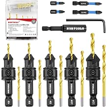 NOROOLS Countersink Drill Bit Set,5 Pcs Counter Sink Drill Bit Adjustable for Wood,#4, #6, #8, #10, #12, High-Speed Steel 5 Spare Bits Adjustable 4pcs Screwdriver Bit 2x50mm+2x25mm for Woodworking