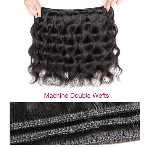 Miniatura 3 de 3 manojos de cabello humano virgen brasileño ondulado de 14, 16, 18 pulgadas, 100% sin procesar, 3 manojos de extensiones de cabello ondulado negro