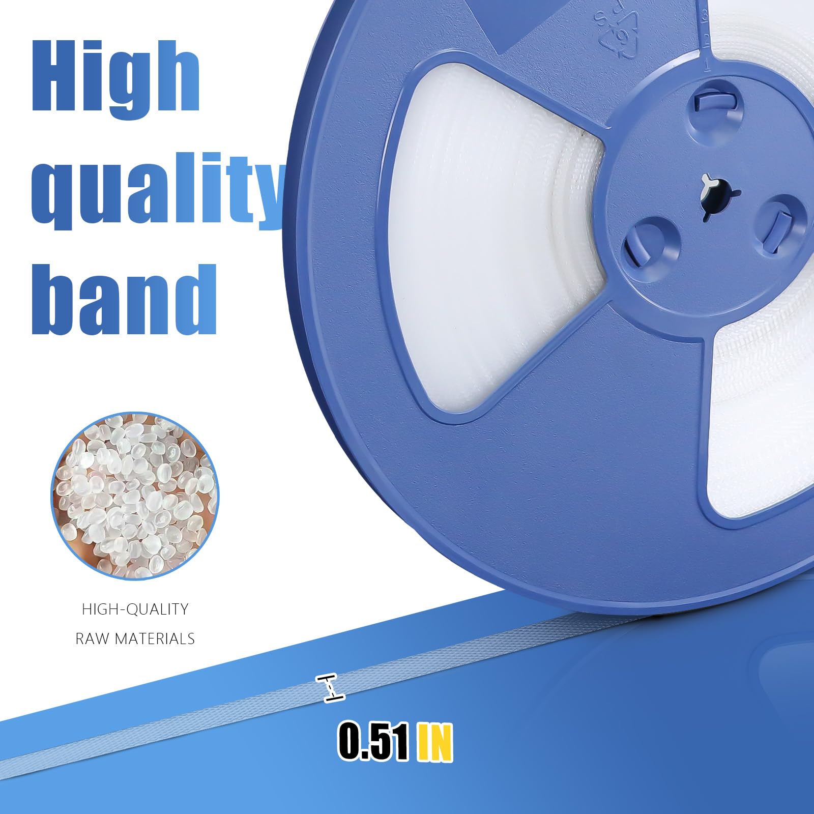 Gurtbandverpackungsset mit 12mm x 100m Polypropylen (PP)-Band, 100 Metallverschlüssen, 20 Kunststoffkantenprotektoren, Spanngerät, Verschließgerät und Handschuh