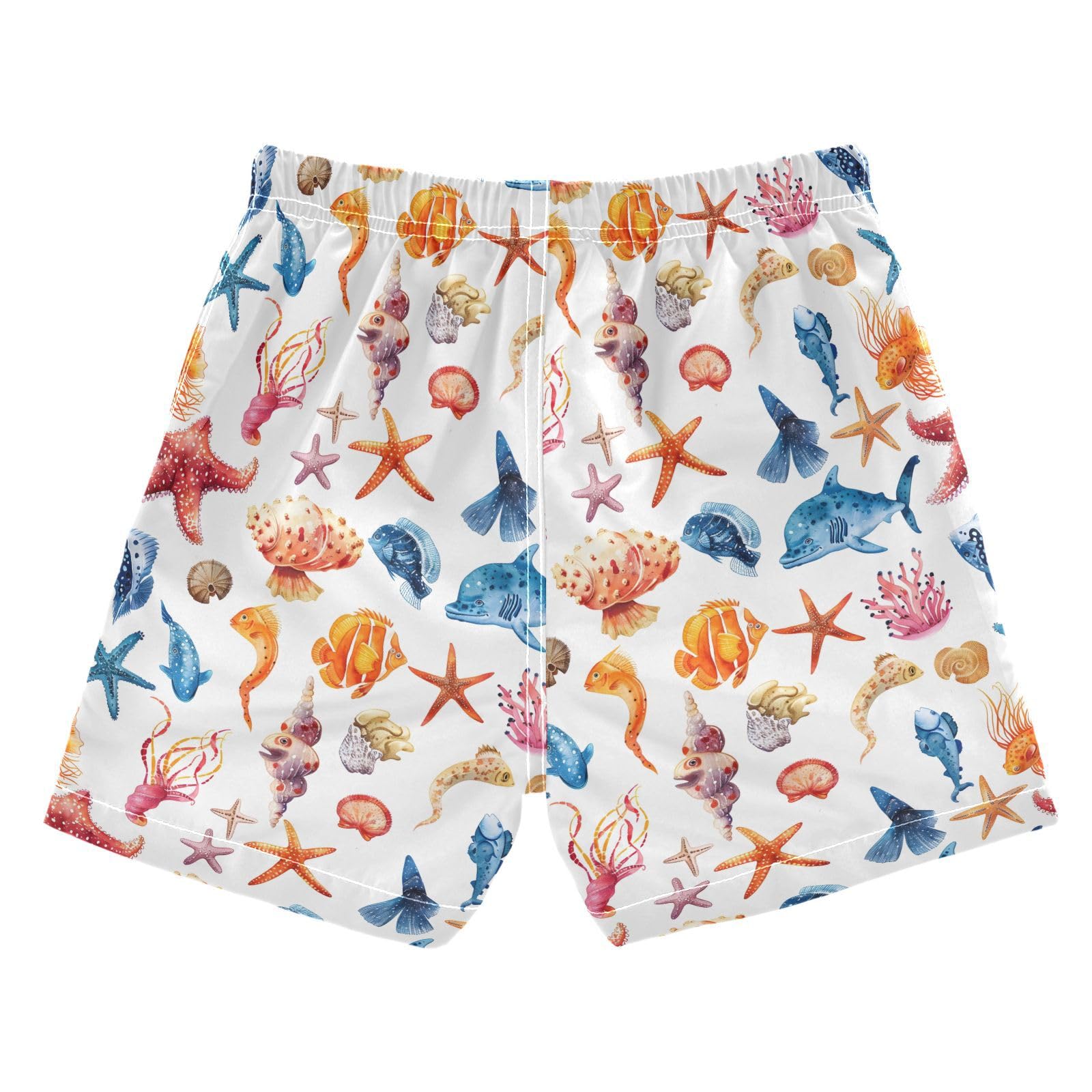 ALAZA Blue Starfish Fish Coral Reef Boys Quick Dry Beach Board Shorts Kids Swim Trunks Bathing Suit Swimsuit 3T