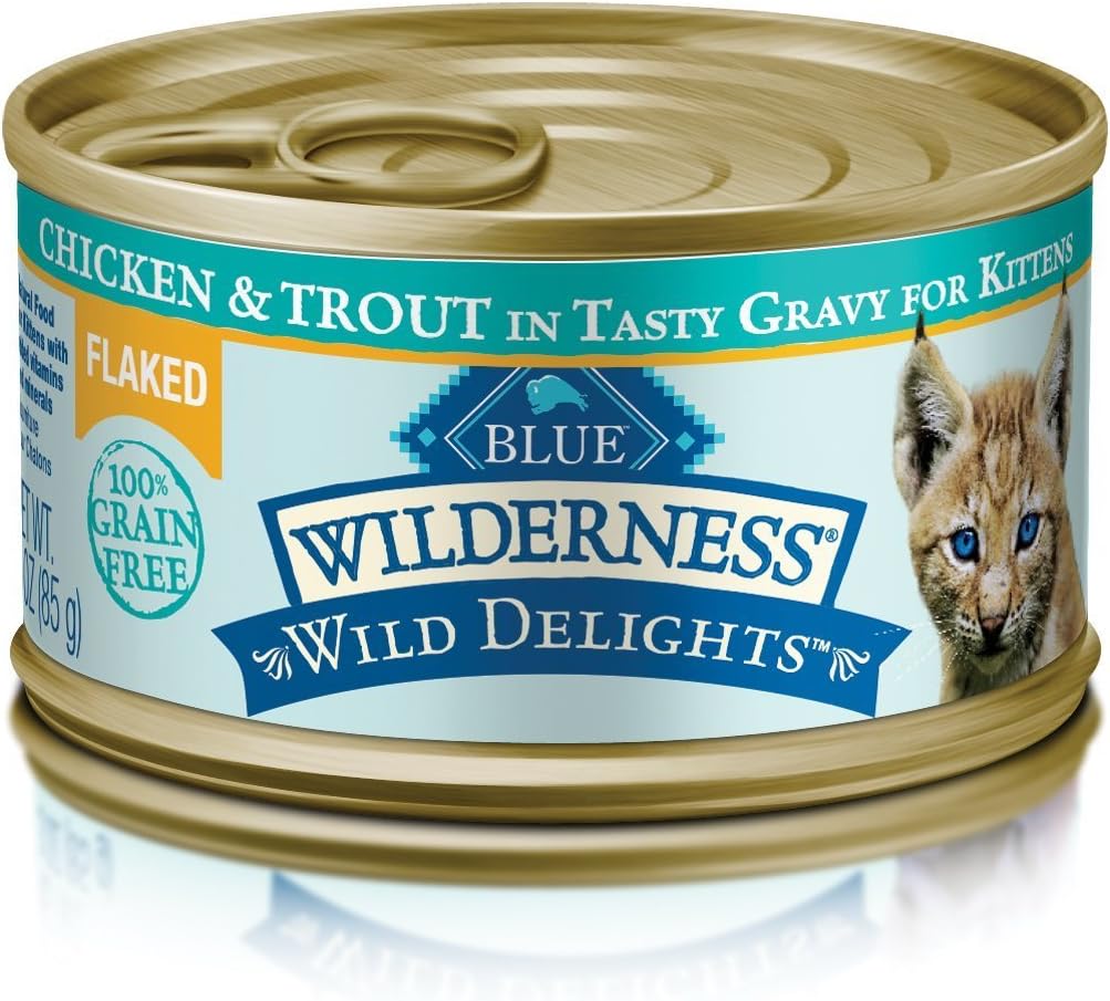 Blue Buffalo Wilderness Wild Delights Natural Wet Food for Kittens, Flaked Chicken & Trout in Tasty Gravy, 3-oz. Cans, 24-Pack